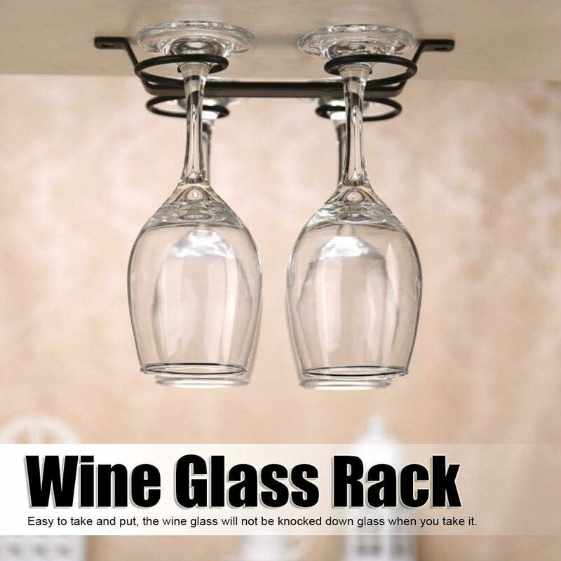 QWORK Portabicchieri Da Vino Sospeso - 4 Pezzi Neri Per Bar E Cucina (30cm, Metallo Resistente) - Foto 4
