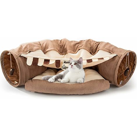 Tunnel Per Gatti MOPANG - Gioco Rotondo In Peluche Grigio, Pieghevole, Per Giochi E Riposo - Foto 8