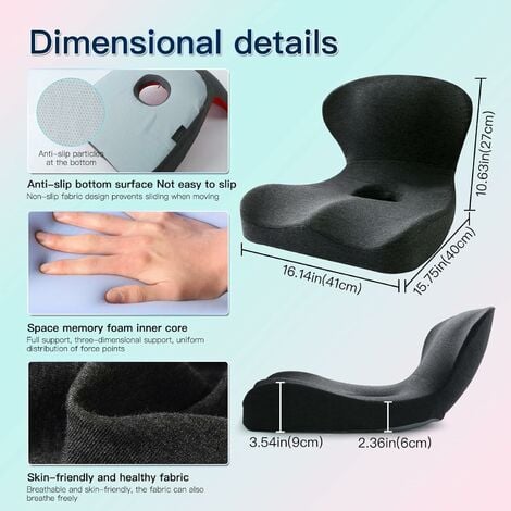 Cuscino sedile ortopedico e schienale e schienale Cuscini di supporto  lombare Cuscino per sedia da ufficio Sedile per auto in memory foam