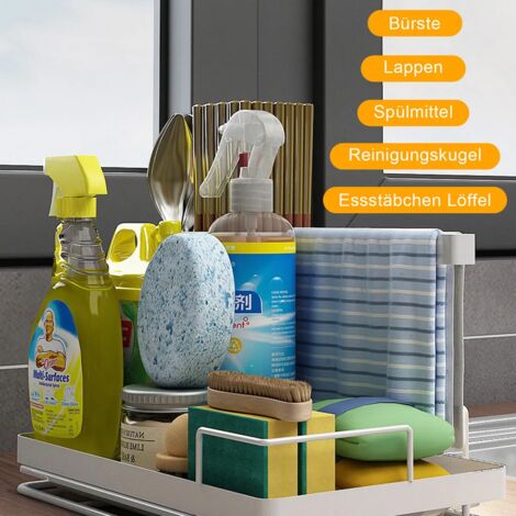 Supporto Per Spugna Vanwood Per Lavello Da Cucina In Acciaio Inox 304 – Con Vassoio Autodrenante E 4 Ventose Antiscivolo, Organizer Per Spazzole E Detergenti, Portasapone Da Banco