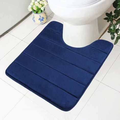 Tappetino WC in Memory Foam Morbido Antiscivolo con Ritaglio 50 x 60 cm,  Tappetino da Bagno Assorbente Autoportante, Tappetino da Bagno Lavabile per  Bagno, Blu Navy