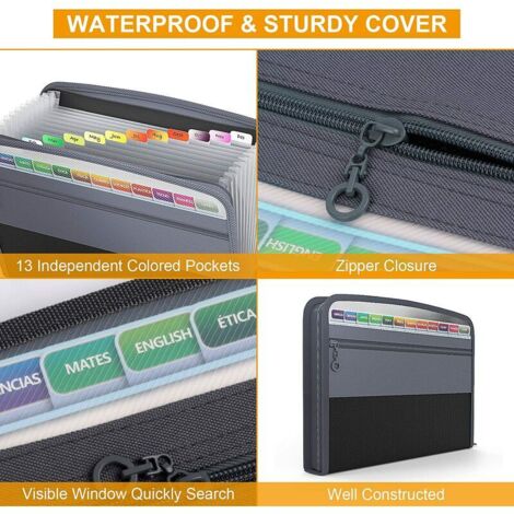 Cartella Portadocumenti A4 Con 13 Tasche - Organizer Espandibile Con Cerniera, Per Ufficio E Scuola