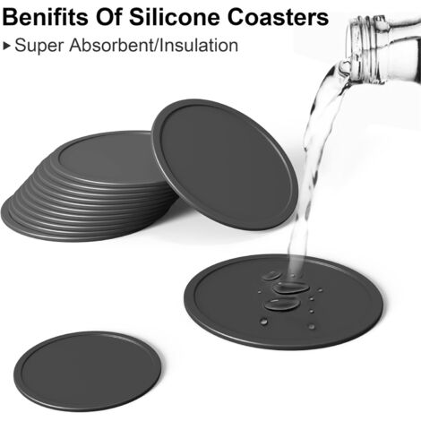 Set 6 Sottobicchieri In Silicone Nero Con Supporto E Scatola Portatutto - Design Moderno, Extralarge, Antimacchia E Anticondensa - Regalo Ideale - 4
