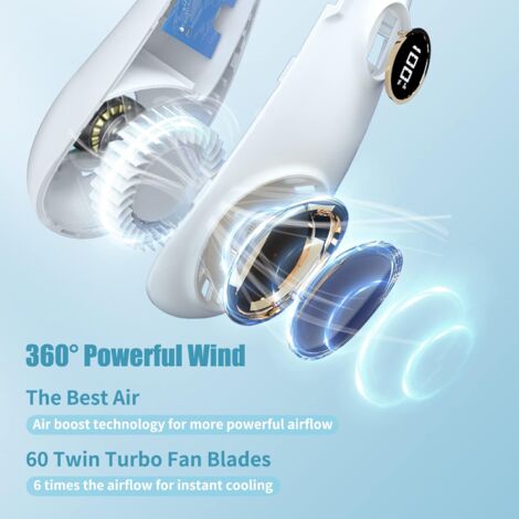 Ventilatore Portatile Da Collo 6000mAh – Pieghevole, 3 Velocità, Silenzioso (25dB) E Con Display LED