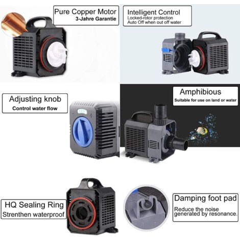 Pompa Per Laghetto 3000L/H Con Filtro - 55W, Cavo 10M, 2 Ugelli, Per Fontane E Ruscelli - Foto 5