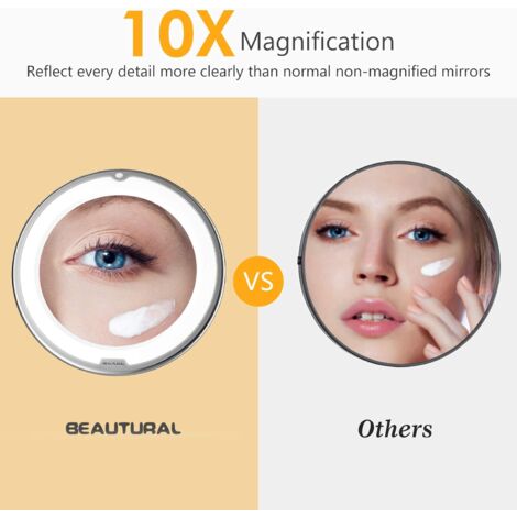 tectake Specchio cosmetico specchio per il trucco | ingrandimento 5x / 7x / 10x | Inclinabile e ruotabile a 360° - modelli differenti (10x | no. 402644