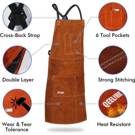 Grembiule da saldatore con tasche, Grembiule da lavoro in pelle