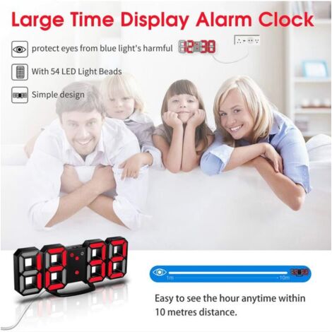 Sveglia digitale a LED 3D, Orologio da parete, Orologio digitale, Sveglia a LED 3D Timorn con 3 livelli di luminosità regolabili Luce notturna Funzione snooze Dimmerabile