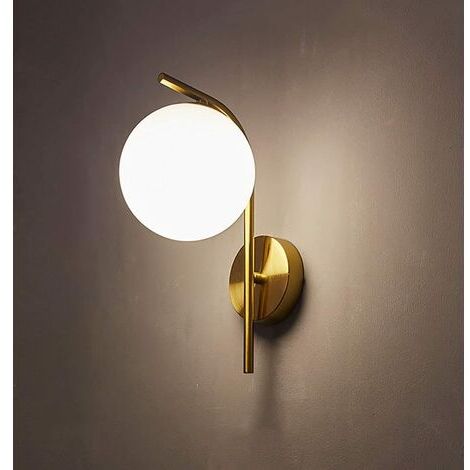 Applique Da Parete Moderna BLOOHK In Oro - Design A Goccia Con Sfera In Vetro Bianco, Per Camera E Soggiorno