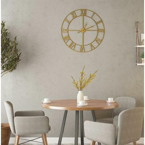 Grande orologio da parete retrò in ferro, rotondo, silenzioso, a batteria, con numeri romani, decorazione per soggiorno in stile vintage