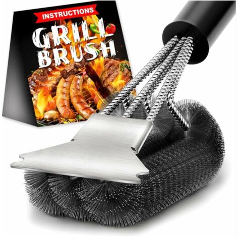 Spazzola Per Barbecue In Acciaio Inox Con Manico Ergonomico, Forma Triangolare, Setole Spesse, Dimensioni 30,5x16 Cm, Colore Nero - 3