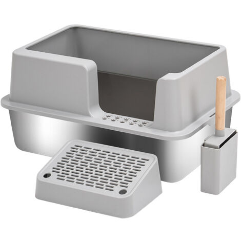 Edelstahl Katzenklo - Rostfrei & Auslaufsicher | Halb Geschlossenes Design Mit Schaufel | 40x30x19cm