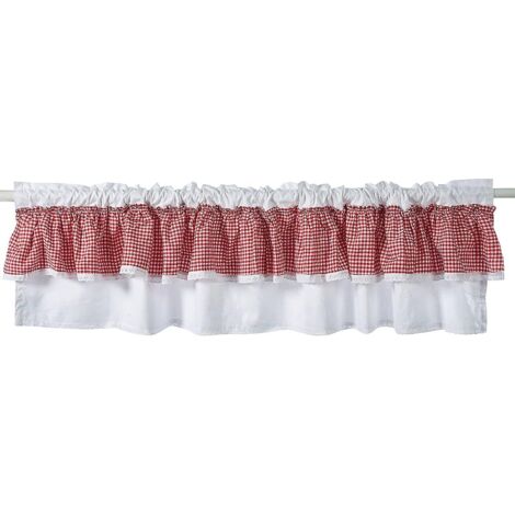 Tenda Corta Per Finestra A Scacchi Bianco E Rosso - Cotone E Pizzo, Misura 80x200cm, Per Cucina E Bistrot - Foto 10