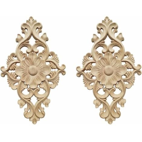 MUXSAM 2 Adesivi Legno Intagliato Angolo - Decalcomania Per Mobili 18x9 Cm Non Verniciati