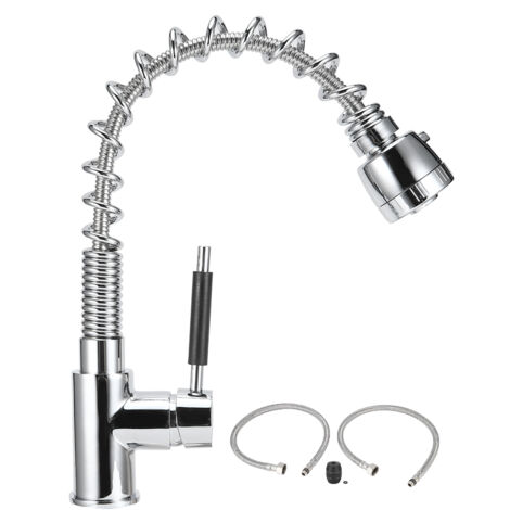 Rubinetto da cucina Miscelatore a parete Rubinetto per lavabo girevole a 360° in acciaio inossidabile 304 con tubo flessibile