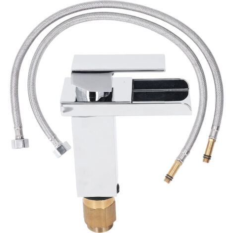 Rubinetto A Cascata Per Lavabo Cromato - 2 Maniglie, 3 Fori, Con Scarico Pop-Up E Tubi Flessibili - 6
