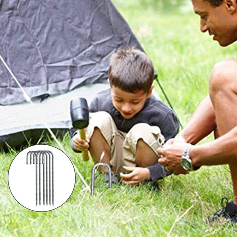6 Picchetti Per Tenda In Acciaio - 30 Cm, Con Ganci, Per Campeggio E Outdoor - Foto 2