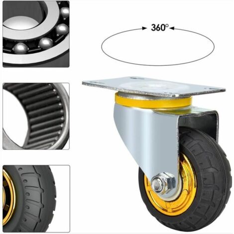 Ruote Per Mobili 2 Pollici Con Staffa A U – 4 Pezzi (2 Con Freno), TPE Silenzioso, Carico 27kg, Per Armadi E Carrelli
