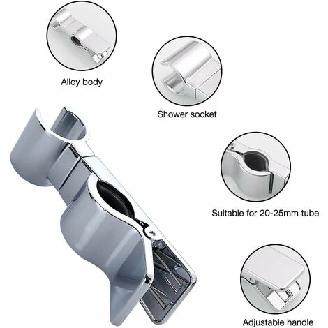 Supporto per soffione doccia, adatto per barra scorrevole da 15 mm e 30 mm, altezza e angolo regolabili, ABS antigraffio, disponibile in argento e nero (argento