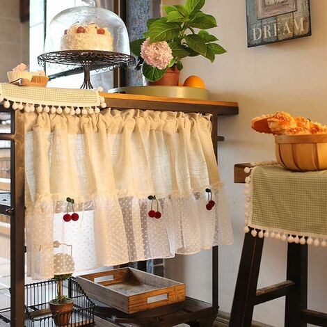Tende Cucina ASPMIZ Cotone-Lino - Stile Boh&eacute;mien, Righe Grigie, 91cm, 2 Pannelli