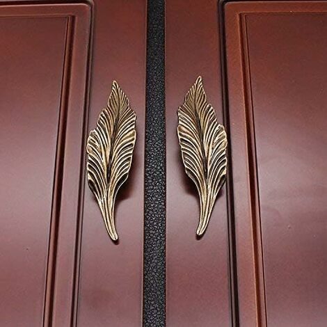 Manopole Per Porte E Cassetti In Ottone Oro - 2 Pezzi Design A Foglia, Per Cucina E Guardaroba - Foto 3