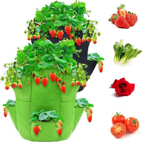 JJGoo Confezione 4 Sacchi Per Coltivazione Patate In Tessuto Non Tessuto, 35x45 Cm 10 Galloni, Con Finestra E Manici, Vasi Riutilizzabili Per Piante Da Esterno E Interno, Per Cipolle, Carote, Pomodori, Verdure (Nero)