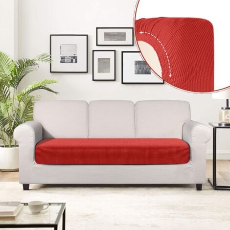 Copriseduta Divano Elasticizzato Alta qualità Protezione del Cuscino Sedile  del Divano Lavabile (3 Posti, Rosso)