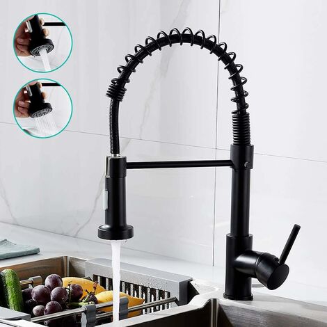 Rubinetto Cucina Nero Con Spray Estraibile - Ottone Massiccio, Girevole 360&deg;, 2 Modalit&agrave; Getto