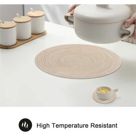 FunWheat, Set di 8 tovagliette rotonde intrecciate per tavoli da pranzo, lavabili, antiscivolo, 38 cm (acqua, 8 pezzi
