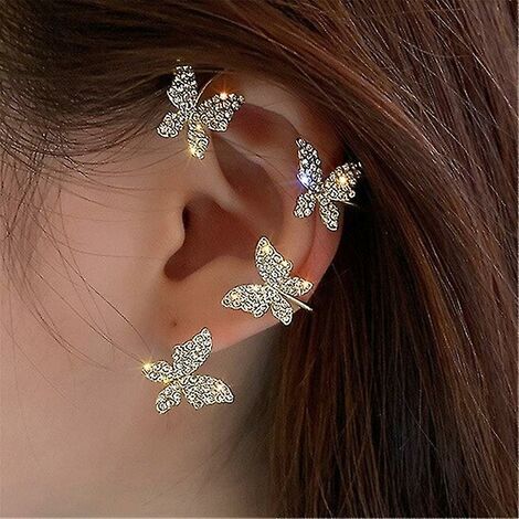 1Pcs Korean Fashion Rhinestone Butterfly Ear Clips Without Piercing for Women Girls Sparkling Zircon Ear Cuff Clip Earrings Wedding Jewelry Gifts – buy at low prices in the online store