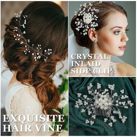 3pc Set Matrimonio Strass Cristallo Capelli Da Sposa Accesso Pettine Per Capelli Da Donna Fermagli Per