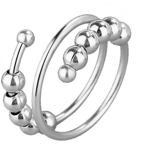 Anello Fidget Anti-Ansia In Argento Sterling 925 Con Perline Girevoli – Design Martellato, Confezione Regalo