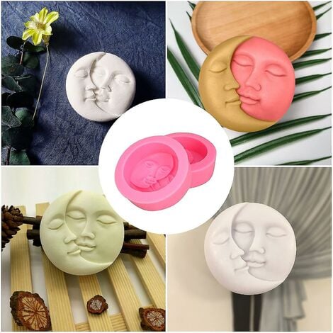 2pcs Sun And Moon Face Stampi per candele 3d Silicone Sun Moon