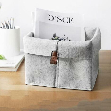 Cesto Portaoggetti In Feltro Grigio Chiaro, 37x27x23 Cm, Contenitore Pieghevole Con Manici, Per Giocattoli, Vestiti, Libri, Biancheria - 2