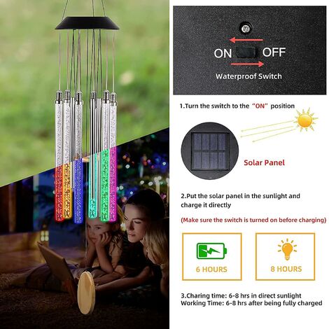 Campanelli Eolici Solari Con LED Cambia Colore - Decorazione Giardino Impermeabile A Forma Di Libellula - Foto 5