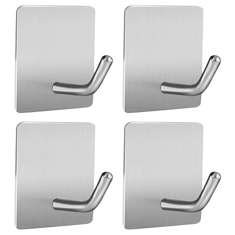 Set 4 Ganci Adesivi In Acciaio Inox 304 – Autoadesivi Con Adesivo 3M, Per Bagno, Cucina, Pareti Lisce. Fori Zero, Facili Da Installare. - 2
