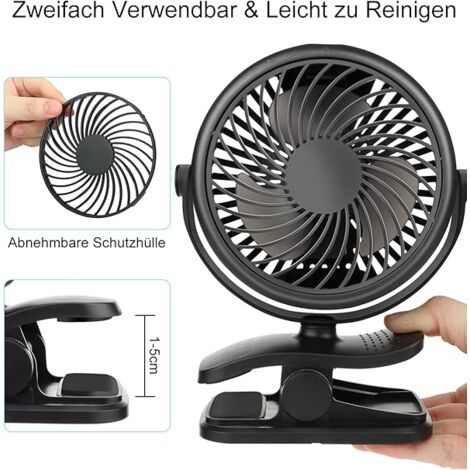 Mini Ventilatore USB Portatile Lynker 10000mAh – 3 In 1 Con Clip, Luce LED, Autonomia 12-40h, Silenzioso, Rotazione 360°, Per Ufficio E Viaggio
