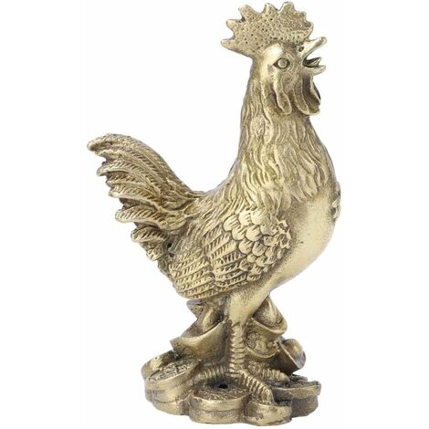 Scultura Gallo In Ottone Puro Feng Shui: Porta Fortuna E Ricchezza. Ornamento Da Casa, Fatto A Mano, 10 Cm.