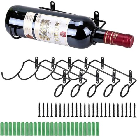 Set 3 Portabottiglie Da Parete In Metallo Nero, Porta Vino A Muro Con Saldatura Di Precisione, Reggilibri Per Cucina, Bar E Cantina