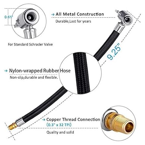 Tubo Gonfiaggio Pneumatici Auto Tubo Di Prolunga Per Gonfiaggio Pneumatici Tubo Gomma Valvola Gonfiaggio Con Clip,Adattatore Per Mandrino a Gonfiaggio Rapido Per Bicicletta,Moto,Auto,Camion