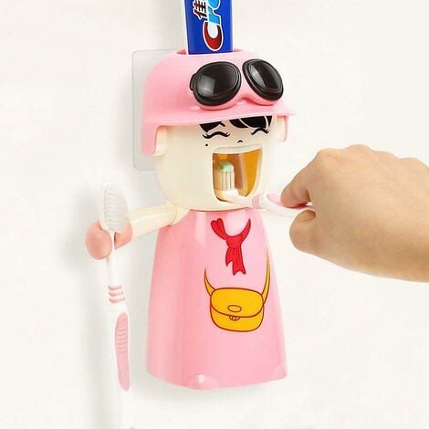 Portaspazzolino per bambini con tazza Dispenser per dentifricio a mani  libere carino Bambini Kit per il bagno a parete con dentifricio automatico  per cartoni animati