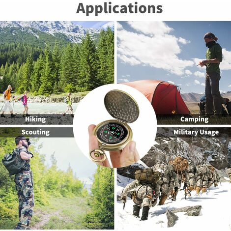 Bussola Vintage In Rame Con Funzione Luminosa - Impermeabile, Tascabile, Per Escursionismo E Campeggio - Foto 3