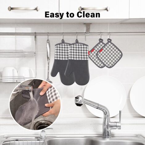 Guanti Da Forno In Silicone E Cotone - Resistenza Al Calore 300°C, Set Di 2 Grigio - Foto 7