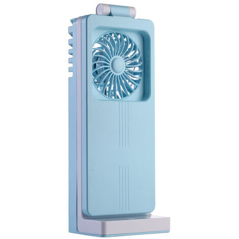 Muitomas, Mini Ventilatore Portatile Ricaricabile, 3 Velocità, Ingresso USB-C, con Specchio Integrato e Luce, Colore Blu Ottanio