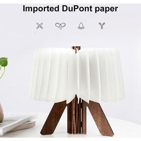 USB ricaricabile LED pieghevole in legno a forma di libro lampada
