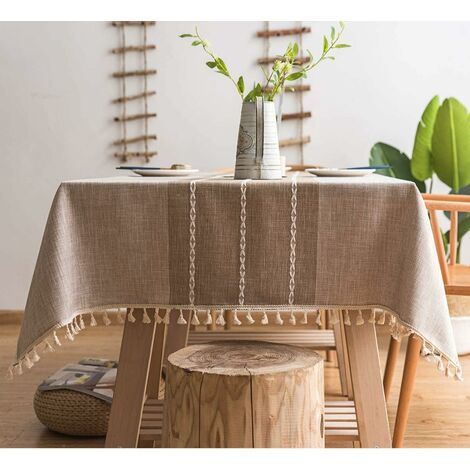 QIANQUHUI Tovaglia ricamata per cucina da pranzo, stile rustico, blu, antipolvere, resistente alle perdite, resistente al suolo, in cotone e lino, tovaglia rettangolare (L-grigio, 140 x 218 cm