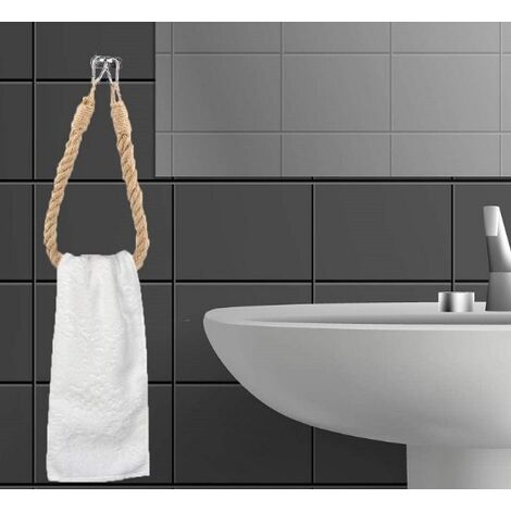 Portasciugamani Nautico In Ferro E Corda Di Canapa | Stile Rustico, 16x16cm | Per Bagno O Casa - Foto 13