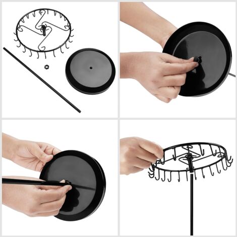 Portagioie A Torre Con Barra A T In Metallo – Base In Compensato Effetto Marmo, Nero, Per Bracciali, Collane, Orecchini E Orologi - 4