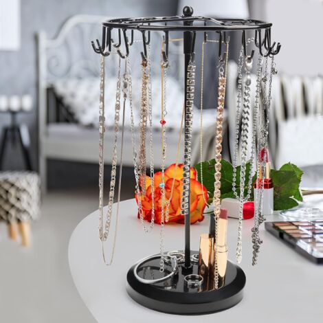 Portagioie Girevole Nero Con 23 Ganci - Supporto Per Collane, Bracciali, Anelli E Orecchini, Base Robusta In Metallo, Altezza 34,8 Cm
