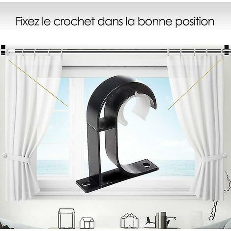 Staffe Per Tende Soffitto - 4 Pezzi Con Viti | Supporto Asta Tenda Nero Per Soffitto E Parete - Foto 7